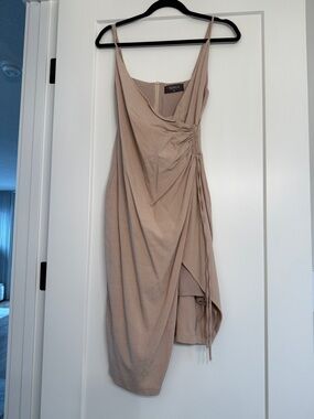 Beige Ruched Slip Dress